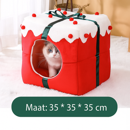 Kerst Huisdierenbed – Warme Slaaphut voor Katten en Kleine Honden