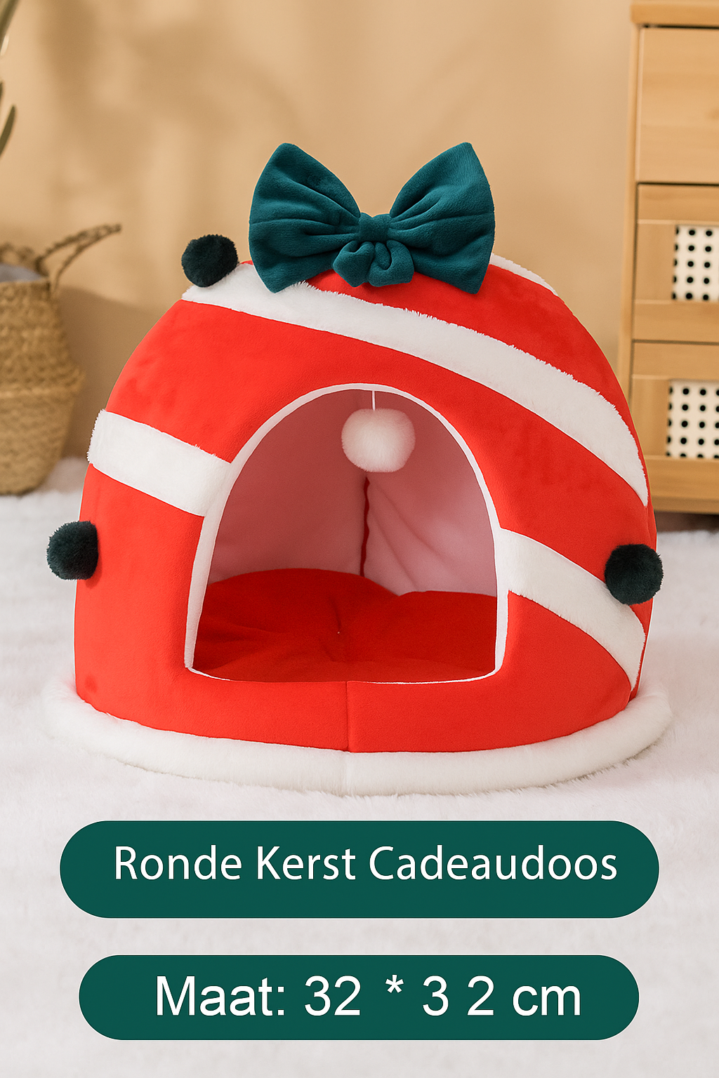 Kerst Huisdierenbed – Warme Slaaphut voor Katten en Kleine Honden